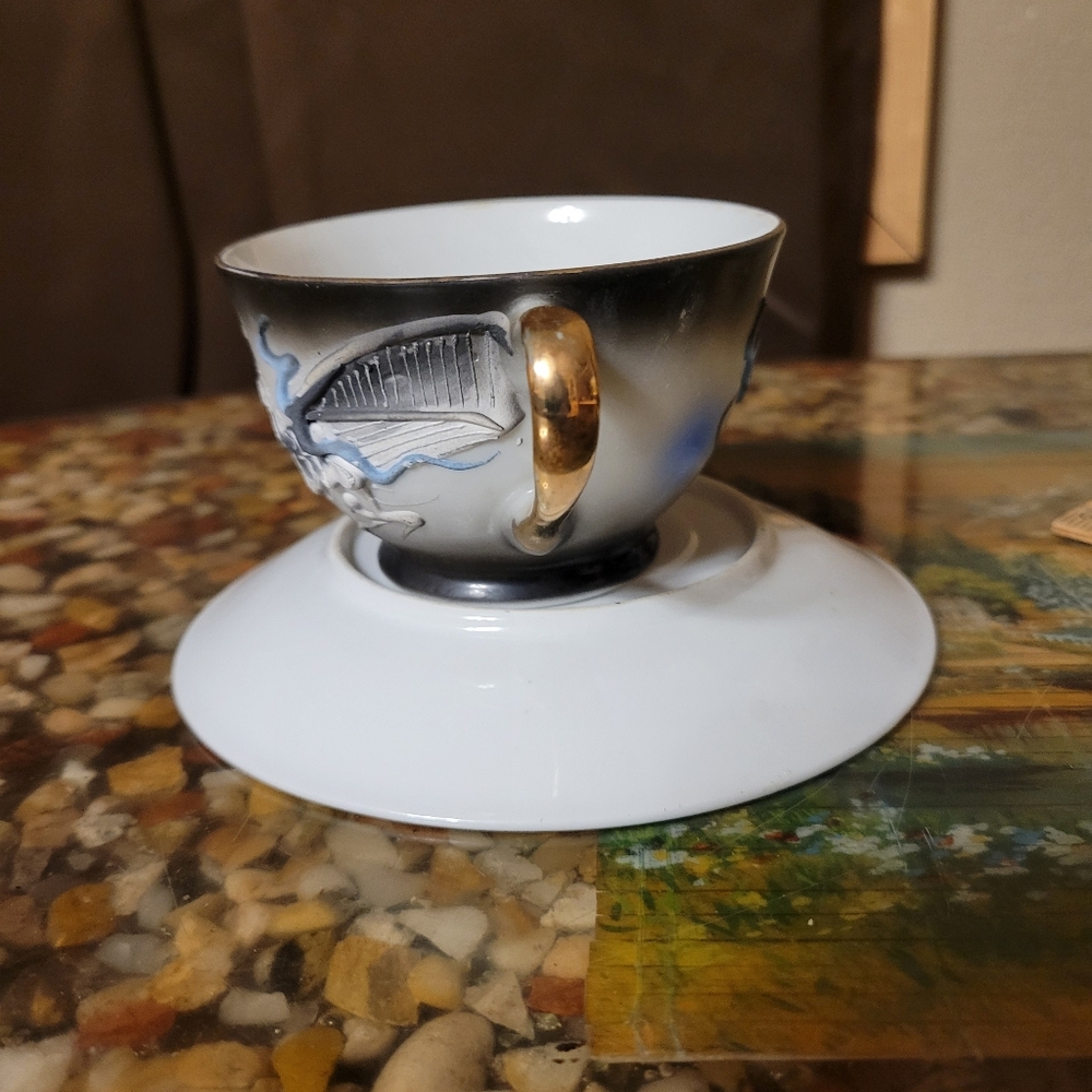Vintage Hand Painted Nippon Moriage Dragonware‎ tea cup Victora Espresso size - Picture 8 of 15